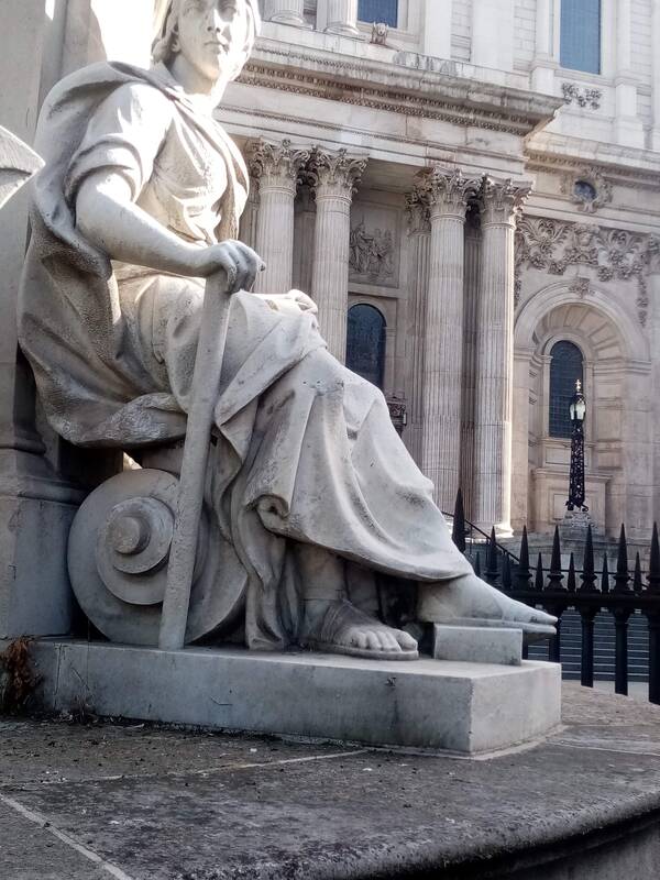 The replica  statue of Queen Anne  outside St Pauls Cathedral in London